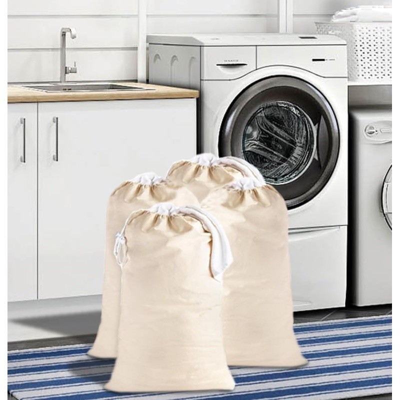 4 Pack Heavy Duty Durable Cotton Canvas Drawstring Closure Large Laundry Bags