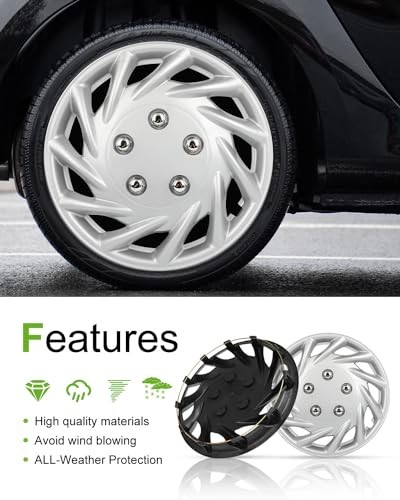 Rust-Proof 14-Inch Silver Hubcaps 4-Pack, Quick fit for Various Vehicles,