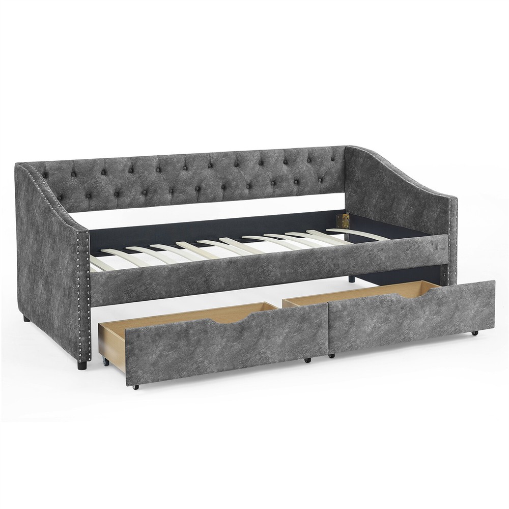 Twin Size Daybed Upholstered Bed Frame Sofa Bed w/ 2 Storage Drawers New