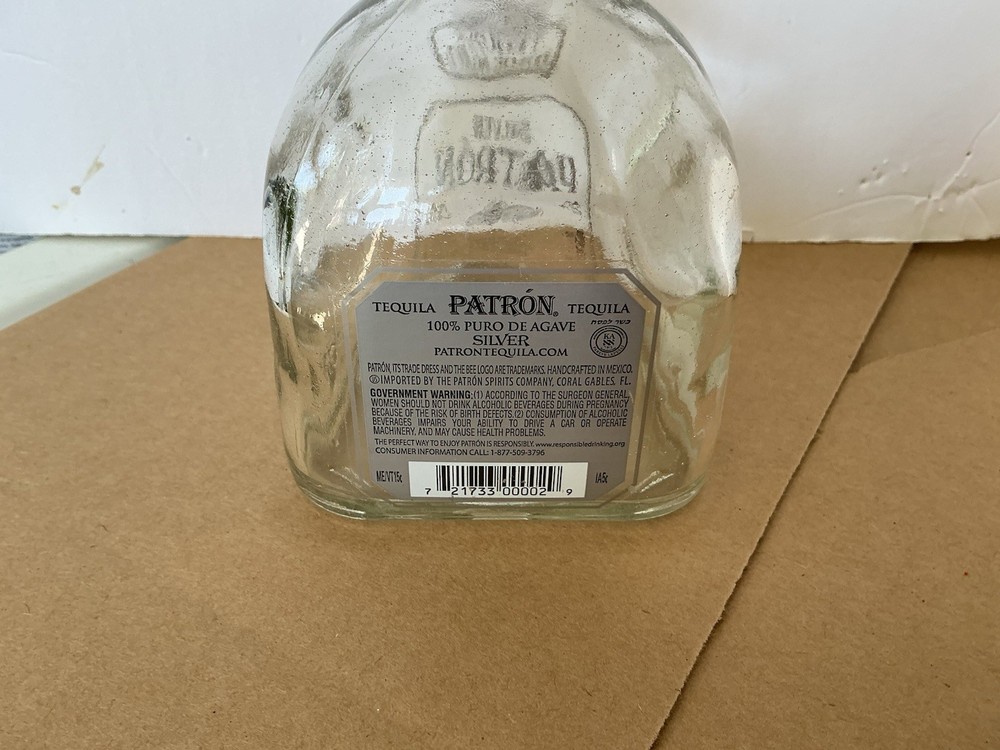 Patron Silver Tequila Bottle With Cork 750 ml Empty