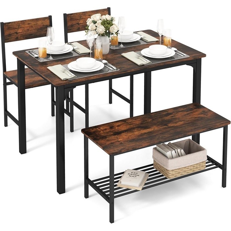 Heavy Duty Metal Dining Table Set Storage Solution Compact Bench 4 People New