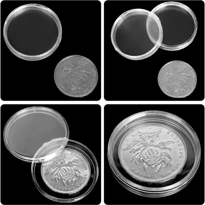 100 Pcs 30mm Clear Coin Capsule Round Plastic Holder Container Storage Box Case