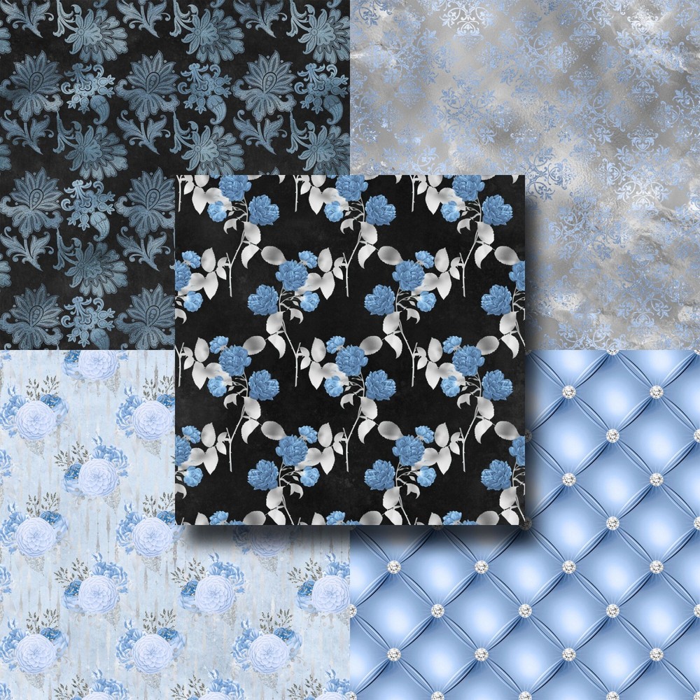 BLUE & SILVER FLORAL - Paper Pack