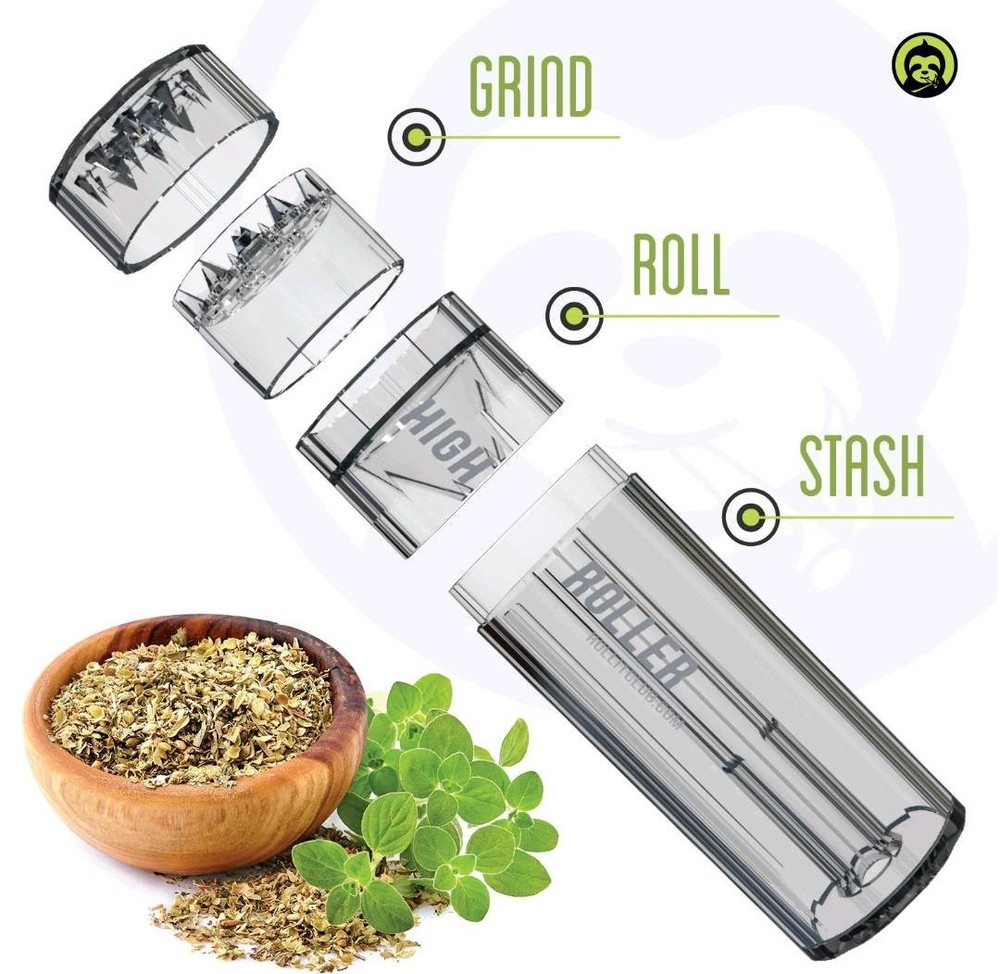 CLEAR HIGHROLLER Herb Grinder & Cone Loader | Portable Pre Roll Cone Filler