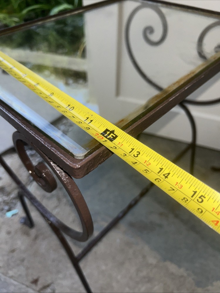 Complementary Pair NESTING Neoclassical Style Wrought Iron Glass Top Side Tables