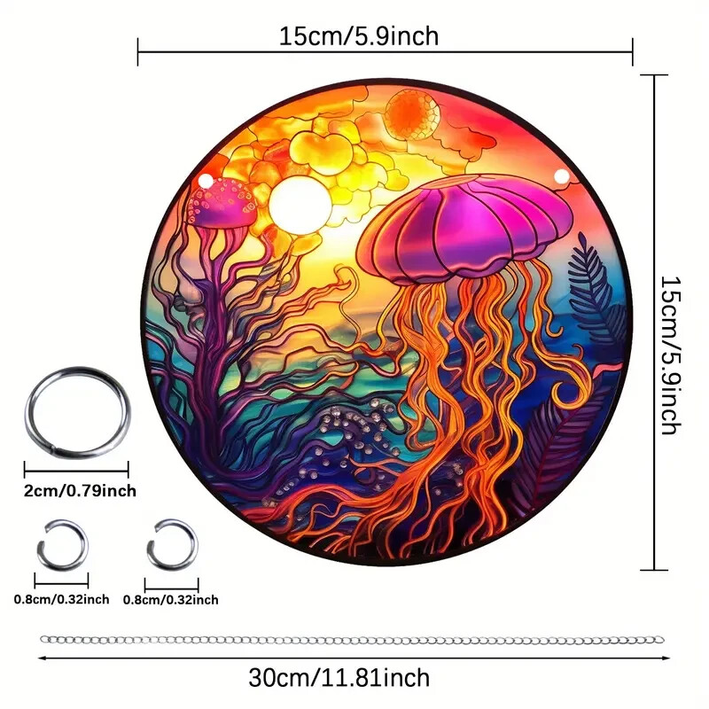 Jellyfish Suncatcher Double Sided Round Dyed Acrylic Decor