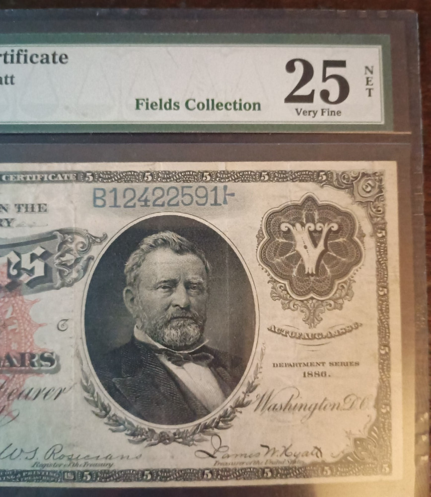 FR 261 1886 $5 Silver Certificate Morgan Back