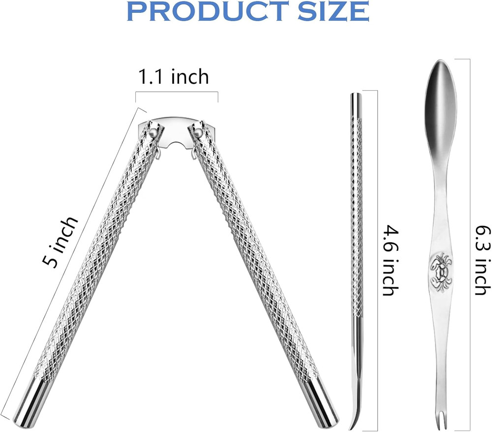 8 Pcs Nutcracker Stainless Steel Nut Cracker Set - 2 Nut Cracker, 4 Picks, 1 Wid