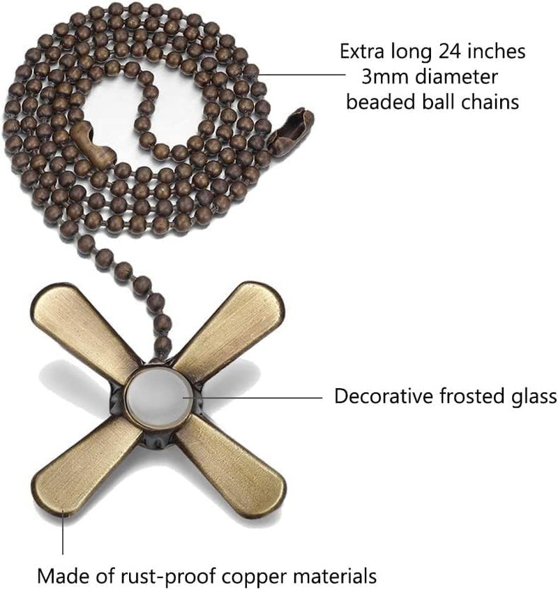 Ultra Long Ceiling Fan Pull Chain Extender, Embedded with Decorative Frosted Gla