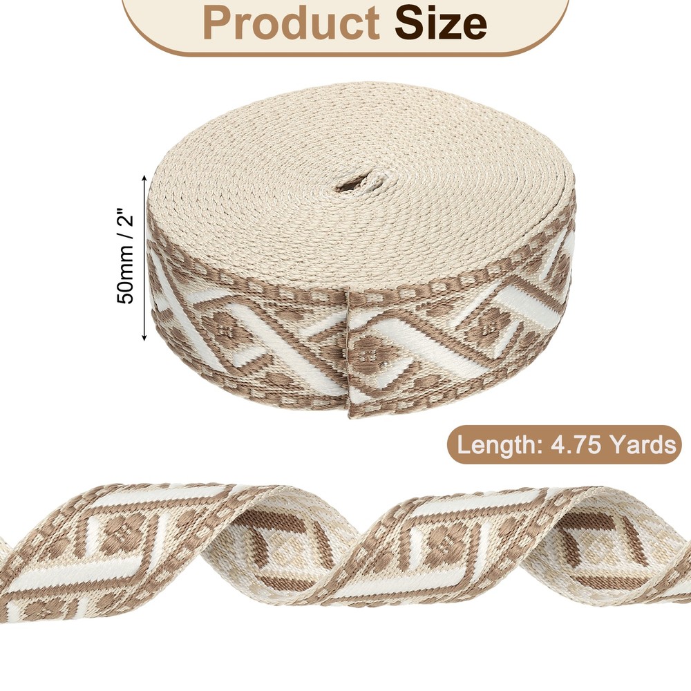 4.75Yards Cotton Webbing Strap 50mm Jacquard Webbing Strap, Khaki-Pink