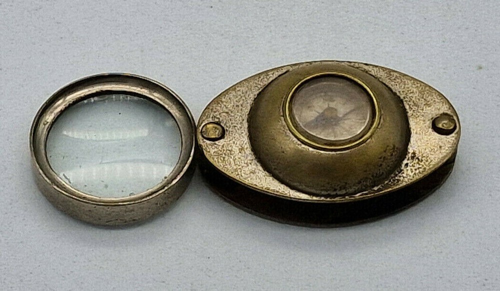 ANTIQUE BRASS COMPASS & EYE GLASS 37 MM.