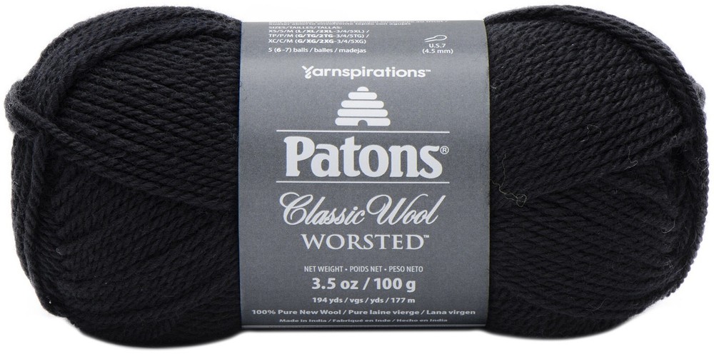 Patons Classic Wool Yarn-Black - 244077-226