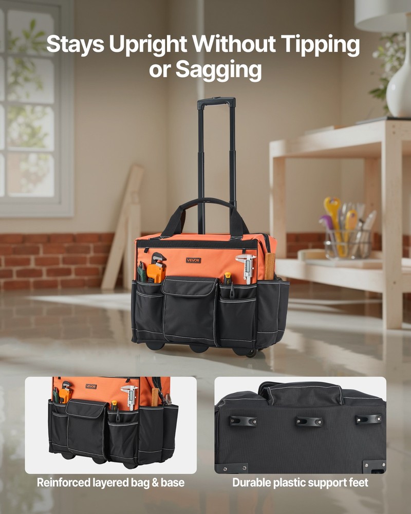 VEVOR Rolling Tool Bag 27 Pockets Heavy Duty Roller Tool Bag on Wheels