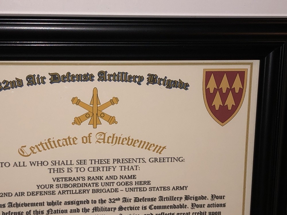 32ND AIR DEFENSE ARTILLERY BRIGADE - COA / (COMMEMORATIVE CERTIFICATE)