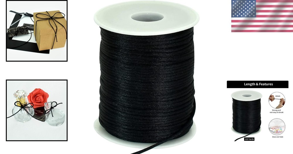 Black Nylon Beading Thread - 2mm Thick, 110 Yards for Multiple Craft Uses