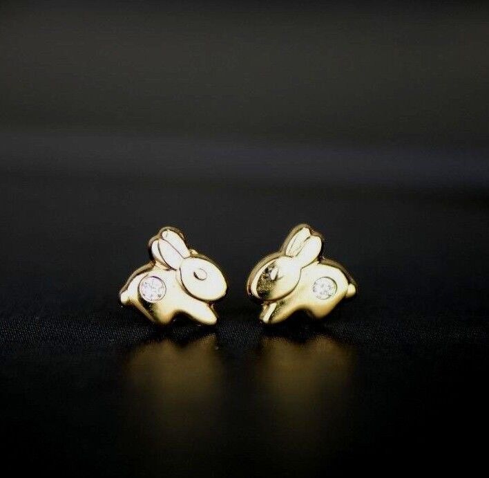 14k Yellow Gold CZ Rabbit Stud Earring