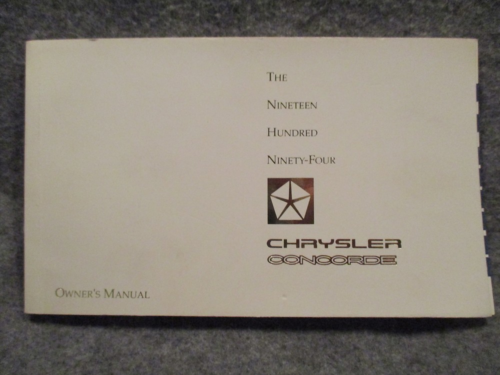 1994 Chrysler Concorde Owners Users Manual 81-026-9425 Guide Reference Book B343