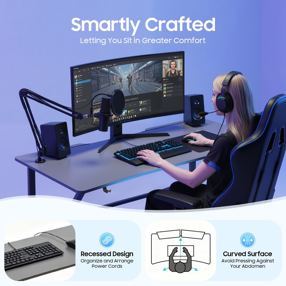 Home Office Writing Desk, Ergonomic Student Writing Desk Gaming Computer Desk