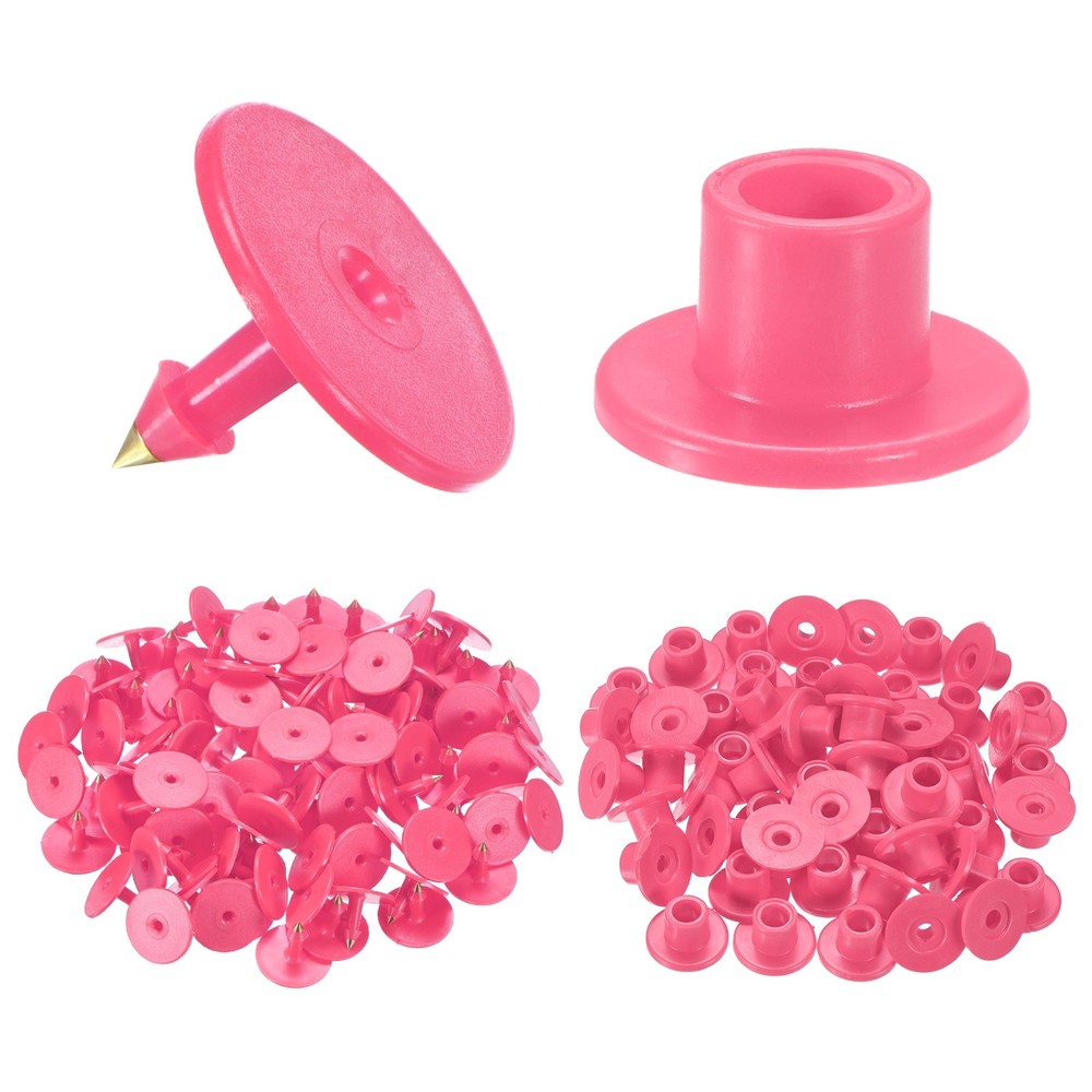 100-Pack Cattle Ear Tags, Plastic Round Blank Livestock Ear Tags [Rose Red]