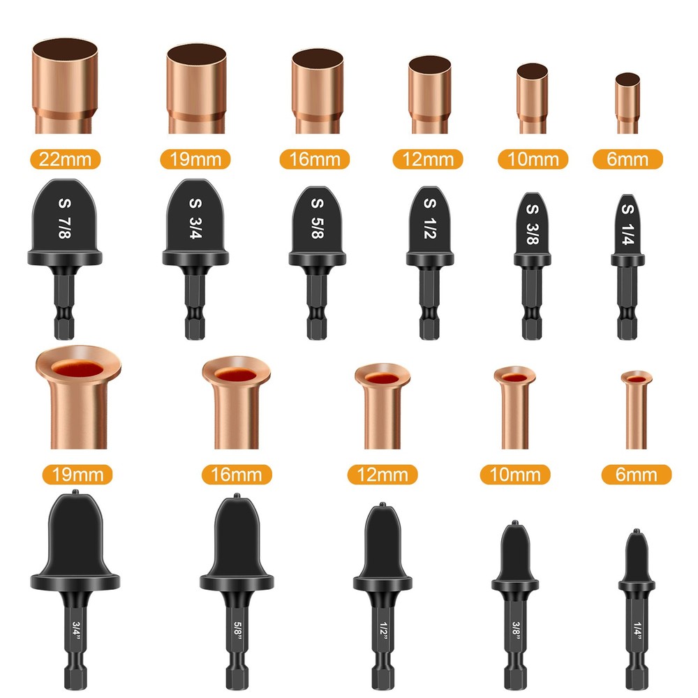 13PCS Copper Pipe Expander Deburring Tool Set HVAC Tube Swaging Drill Bit Kit