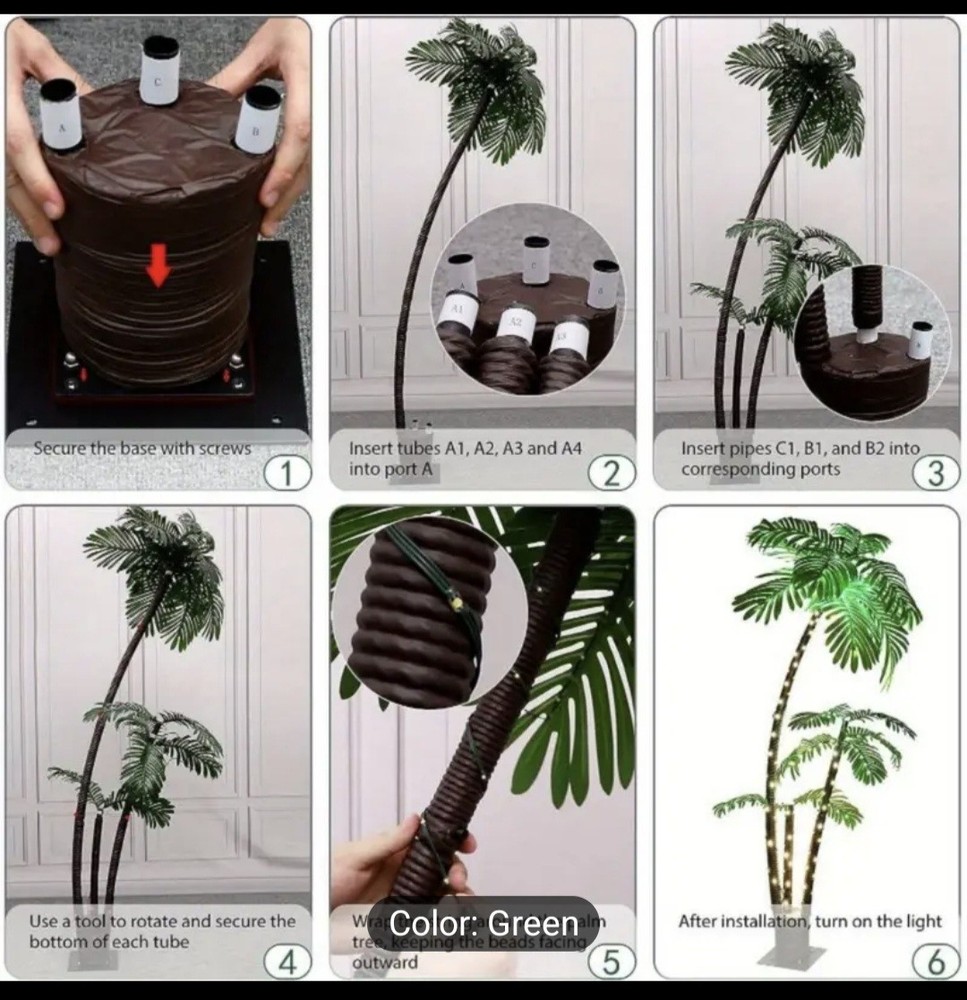 6ft Illuminated Artificial Palm Tree With 8 Lighting Mood. Plug In Power