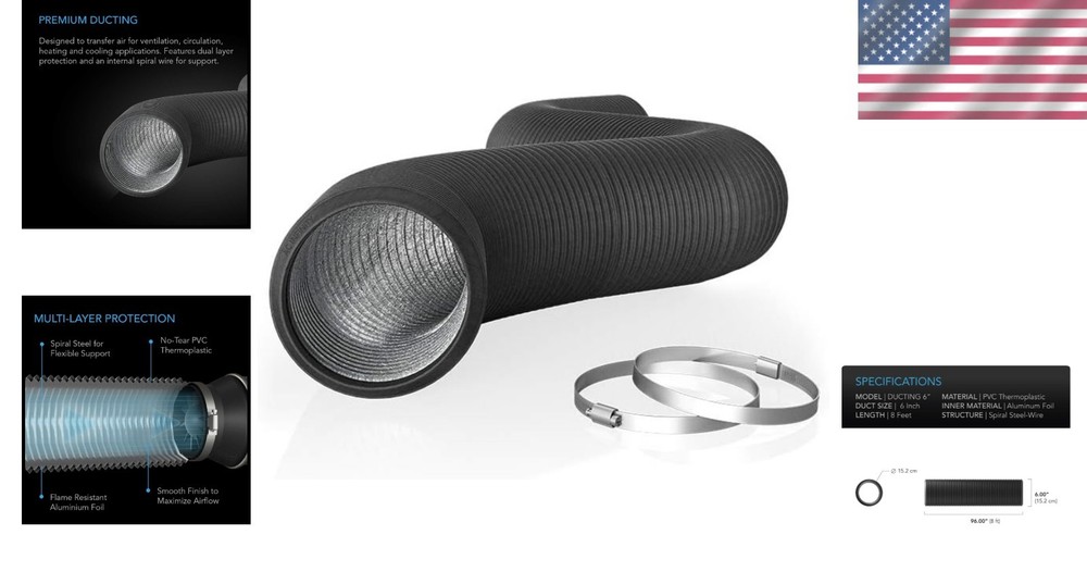 4-Layer Heavy-Duty 6-Inch Ducting with Clamps - Versatile Ventilation Solution