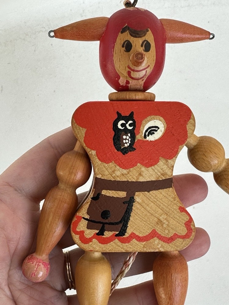 Vintage M. Gschnitzer Austrian Wooden Pull String Jointed Jester Clown Puppet