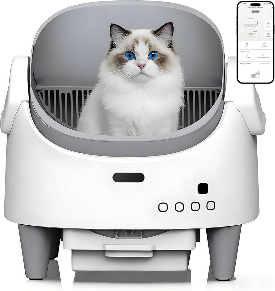 App-Controlled Self-Cleaning Litter Box, Open-Top for Large Cats Multi-Sensor