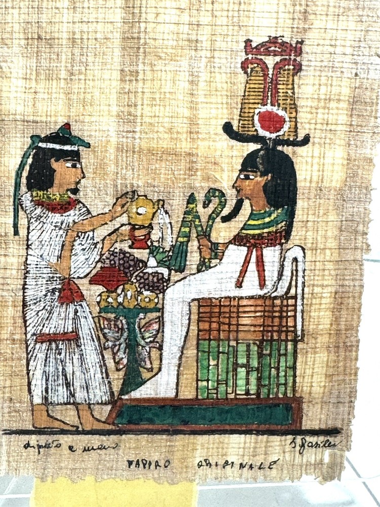 Vtg Egyptian Handmade Papyrus Painting Made Using Ancient Techniques In Sicily