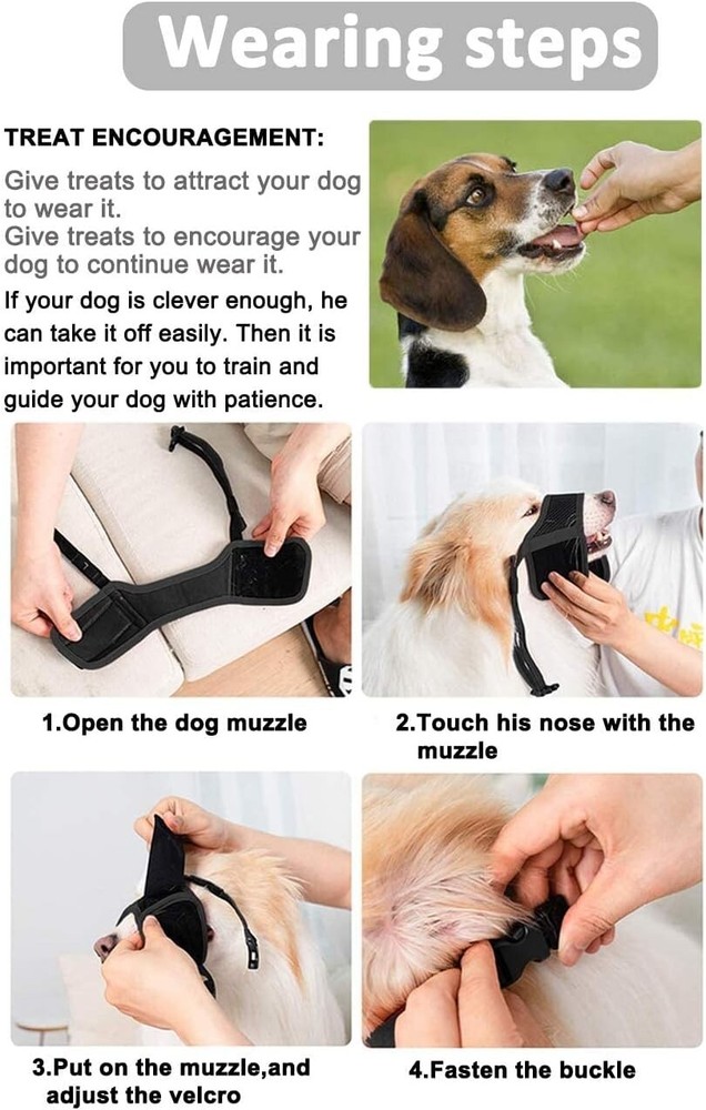 Humane Dog Muzzle for Large Breeds - Breathable Mesh, Adjustable Strap, Black, L