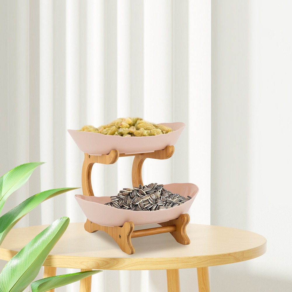 2 Tier Fruit Bowl, Fruit Basket Stand, Fruit Serving Tray Beige