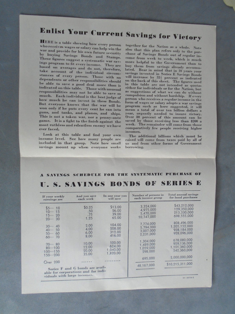 WWII bond flyer, Enlist your current savings to help win this war