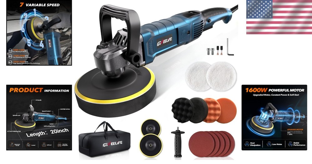 Professional 6/7 Inch Car Buffer Polisher with 7-Speed Control & Accessories