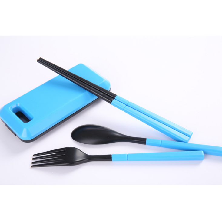 Portable Fold Tableware Three-piece Suit With Storage Box Chopstick Fork Spoon