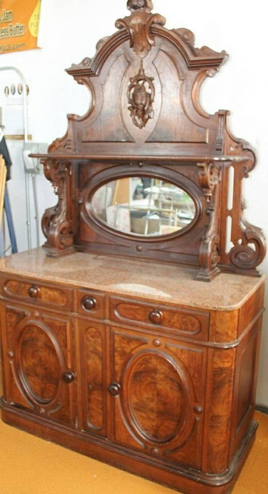 American Victorian Walnut?  pink marble top Sideboard Hunt board Buffet