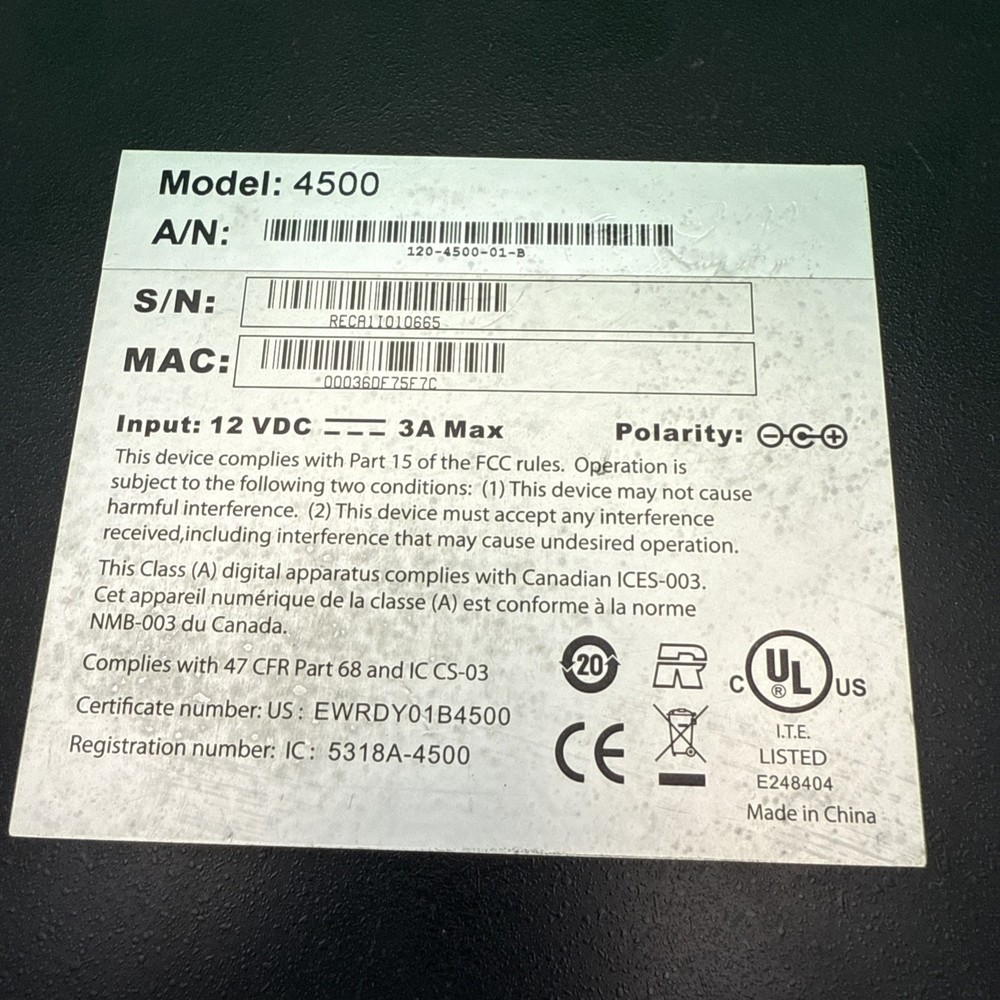 Edgewater Networks Inc 4500 no power adapter