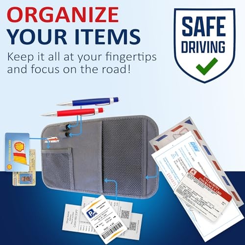 Car Sun Visor Organizer - Auto Document and Small Storage Holder 1 Pack (Gray)