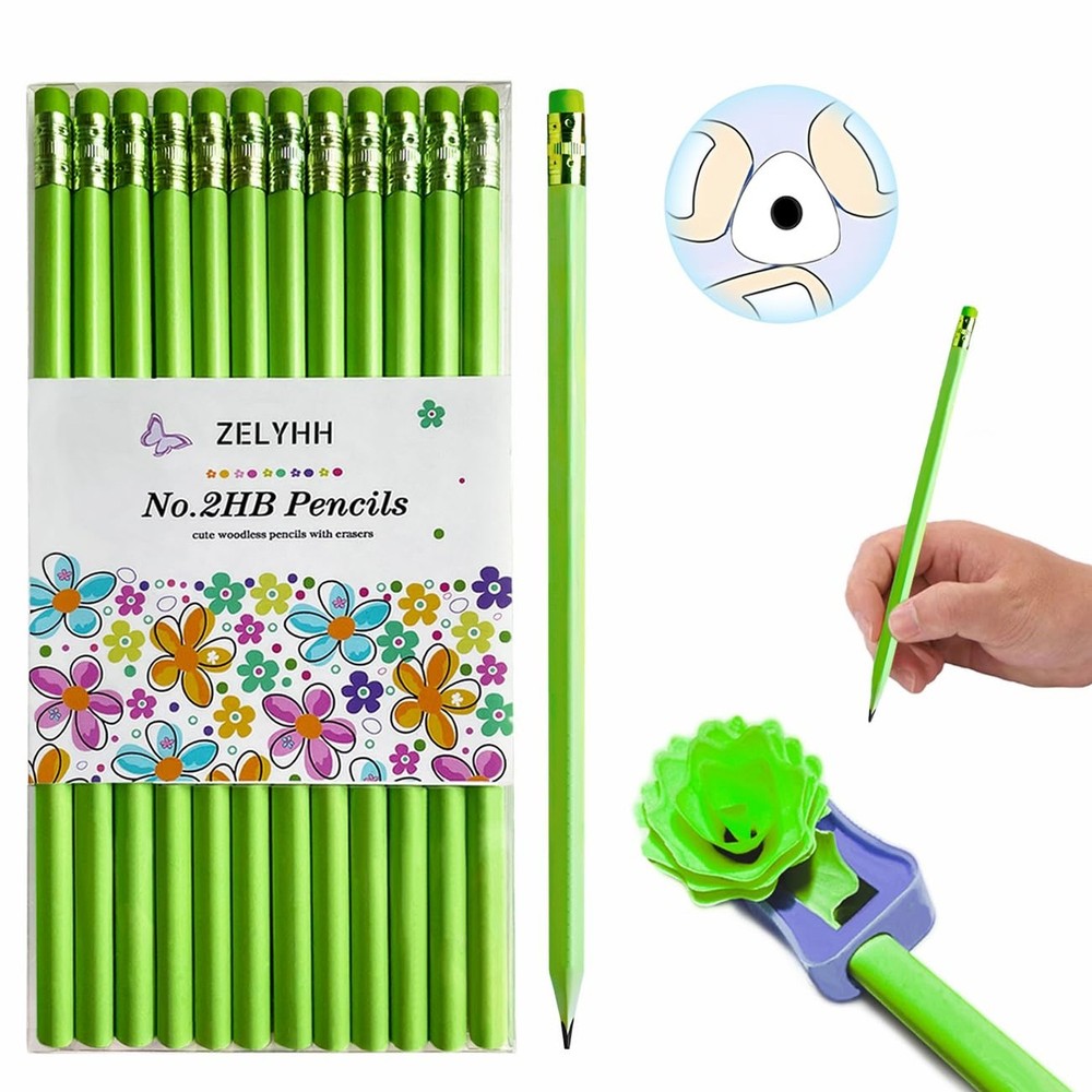 Funny Triangle Pencils #2 Green HB Triangular Pencils with Erasers - 12 Pack ...