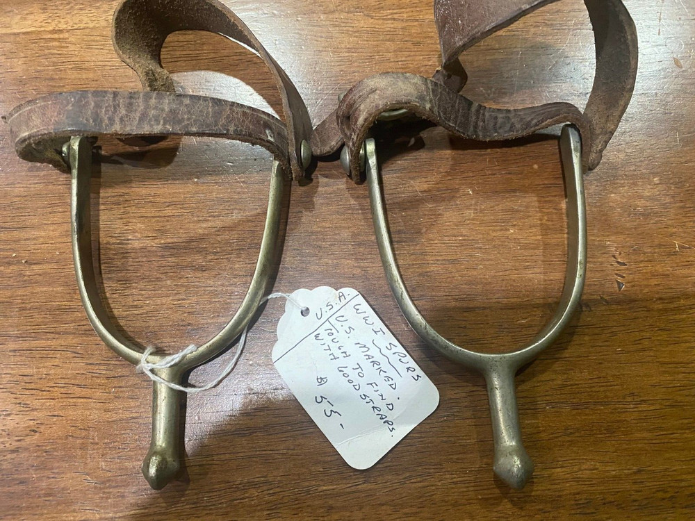 WW1 US MILITARY SPURS WITH STRAPS MARKED