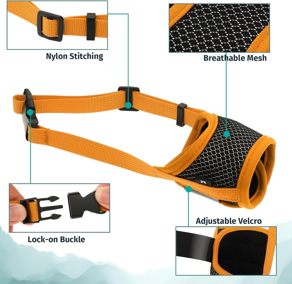 Soft Nylon Muzzle Breathable Mesh Fabric Muzzle Small Dogs Orange)