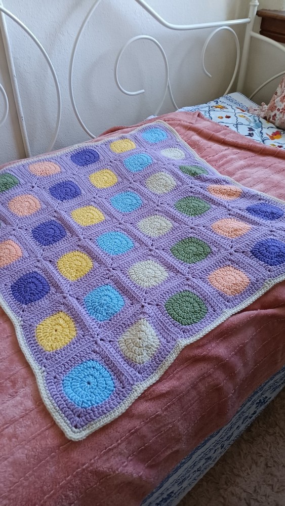 Handmade Crocheted Afghan Granny Square Lavender Multicolor
