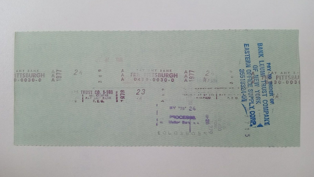 Eastern Office Supply Corp.: 1978 Pittsburgh Pirates Expense Check