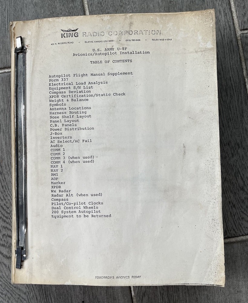 Beechcraft 65 (L-23F) Autopilot Flight Manual King KFC 200 Flight Control System