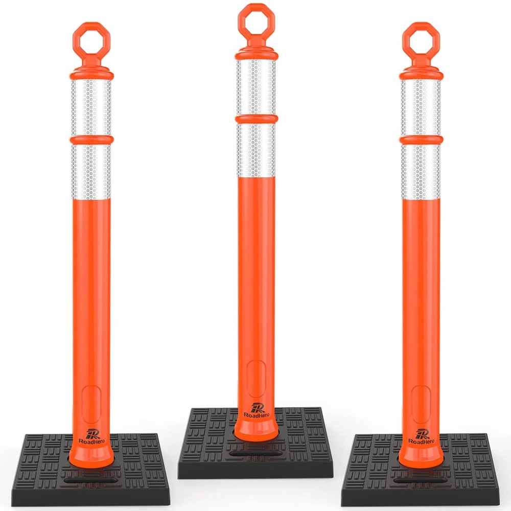 42 Inch Delineator Post with Base, Portable Orange Traffic Delineator Posts Cone
