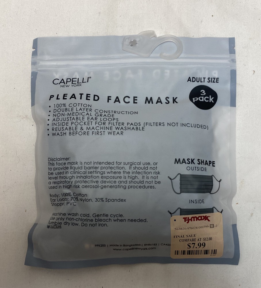 Capelli New York NeW 3 Pack Cotton Face masks