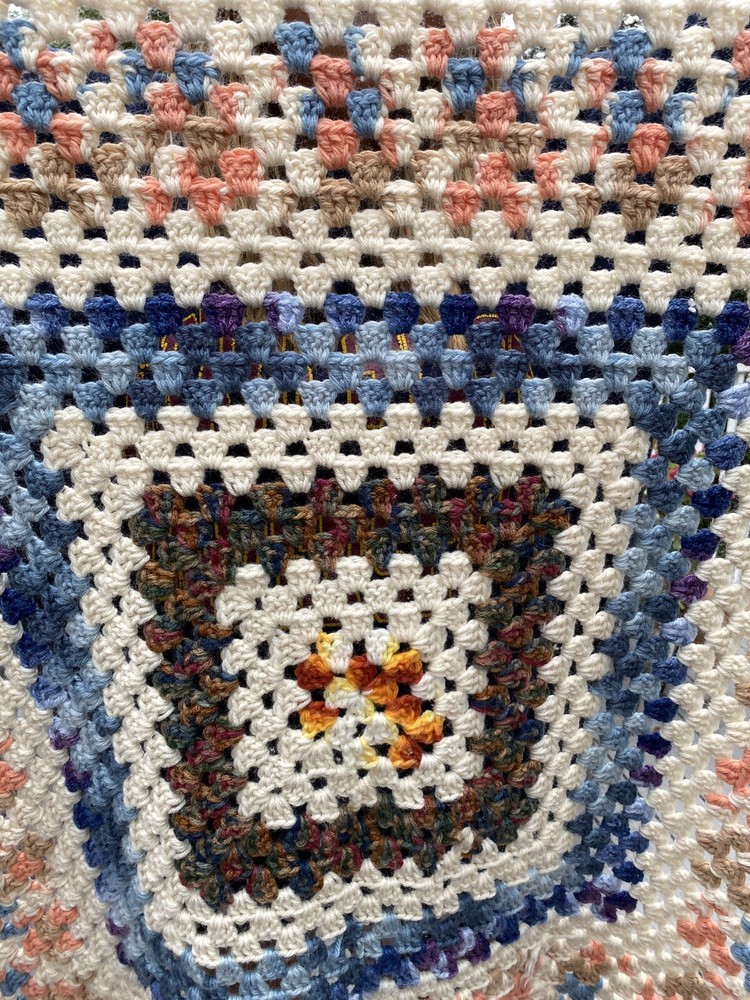 Handmade Crochet Afghan Throw Blanket Multicolor 46” X 46”