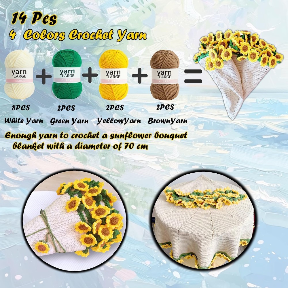 Blanket Kit Sunflower Beginner with Step by Step Instruction Tutorial Easy
