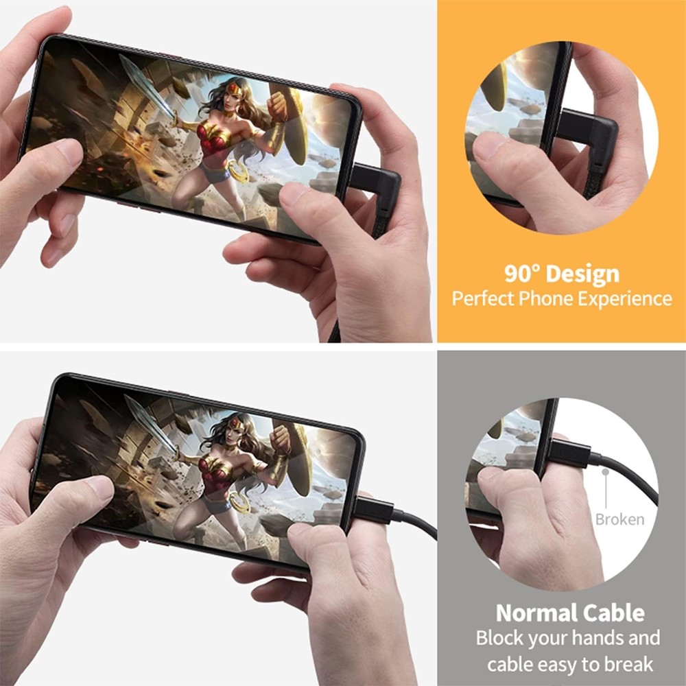 UseBean Right Angle USB C Extension Cable 0.6FT, 90 Degree USB-C BLACK