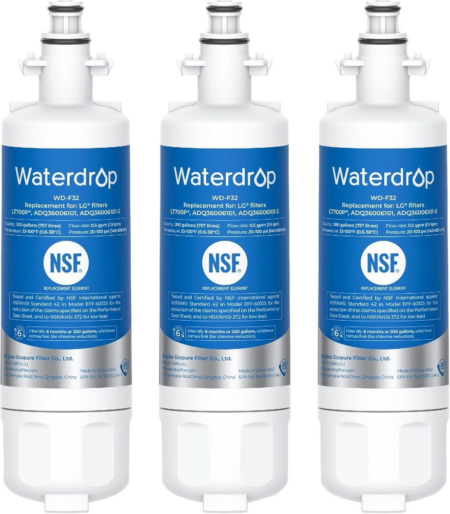 Waterdrop Refrigerator Water Filter, Replacement for LG® LT700P®, Pack of 3