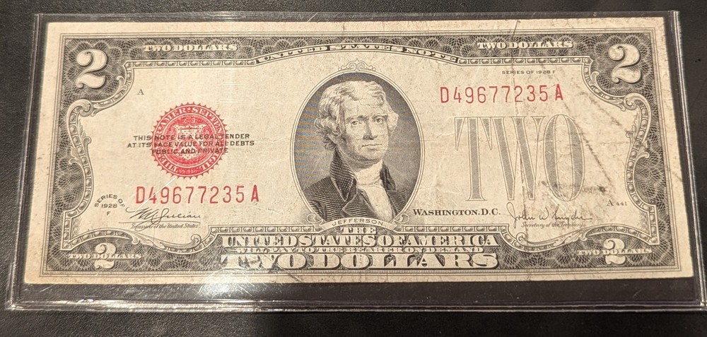 1928-F Two Dollar 2$ Red Seal Note Bill!!!!!235
